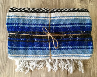 Blue Mexican Throw Beach Blanket Yoga Blanket