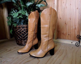 90s tall leather boots / size 10 / taupe brown knee high boots / Franco Sarta / made in Brazil / Taupe brown high heel tall boots