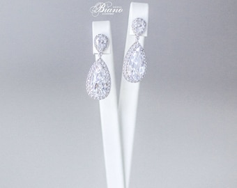 Drop Earrings, Wedding Cubic Zirconia Earrings, Bridesmaid Earrings, Bridal Earrings, Bridal Party Jewelry Gift, Crystal Earrings - CALISTA