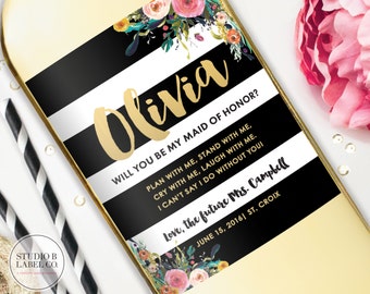 Will you Be My Bridesmaid Wine Labels - Floral Labels Asking Bridesmaid - Plan With Me Stand With Me - Maid of Honor Proposal Bottle Labels