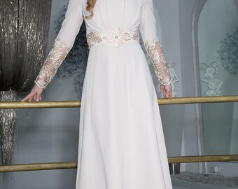 Beige "Princess" Dress with lace and Swarovski Crystals