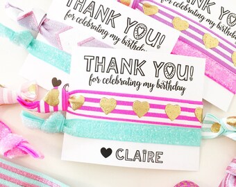Pink, Lavender + Aqua Custom Birthday Party Hair Tie Favors | Personalized Party Favors, Older Girls Teen Tween Sleepover Party Tie Dye