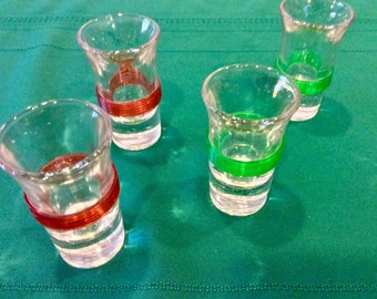 Mid Century Vintage Four Shot Glasses with Raised Rib Band