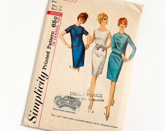Vintage 1960s Womens Size 14 Shift Dress Simplicity Sewing Pattern 6003 Complete / bust 34 waist 26 / Optional Belt Hand Crocheted Edging