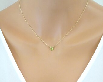 Peridot Necklace, August Birthstone jewelry, Gold Peridot Necklace, August Birthday Dainty Necklace, 14k gold filled, Gift for her