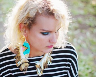 Geometric Earrings, Tribal Earrings, Boho Earrings, I love the 80s, Painted Feathers, Festival Earrings, Bohemian, Boho, Hippie, Bridesmaids