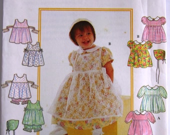 Baby Girls Dress, Pinafore, Panties and Bonnet Sizes NB S M L Simplicity Pattern 8538 UNCUT
