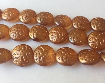 Embossed Saucer Shaped, Glass Beads, fancy, button bead,frosted, 13 mm