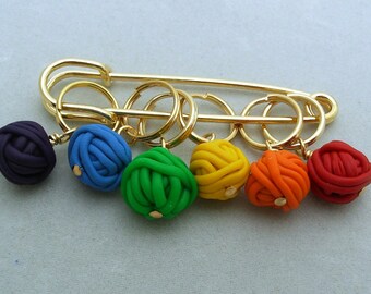 Stitch Markers YARN BALLS for Knit or Crochet set of 6 knitting wool crochet