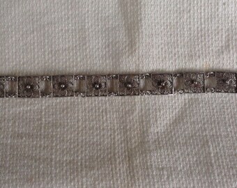 Sterling Vintage Filigree bracelet Flowers Filigree panel bracelet