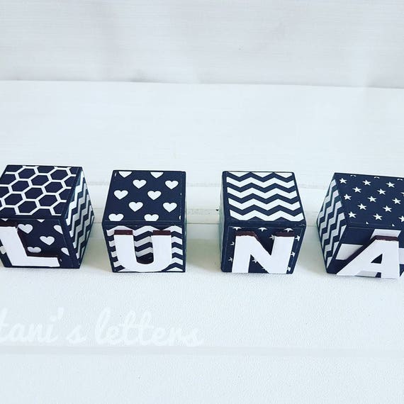 Monochrome baby blocks black and white blocks personalised