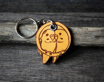 Budgies - genuine leather keychain