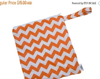 Spring Sale Chevron - Orange - 10x10 Sweet Bobbins Wet Bag - SEAM SEALED - Snap Strap