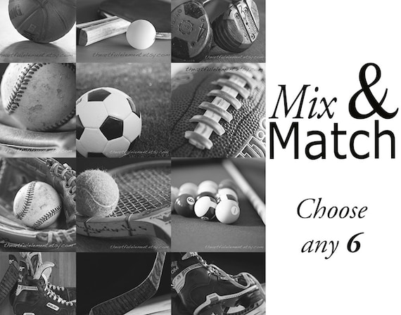 Boys Sports room decor, Hockey art, Basketball, Sports canvas, Man cave art, Kids room art, Customize// Mix and Match Set of 6 Sports Art