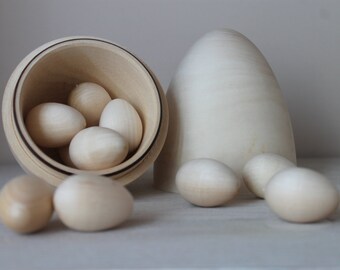 6.3" Hollow Wooden Eggs + 10 small eggs