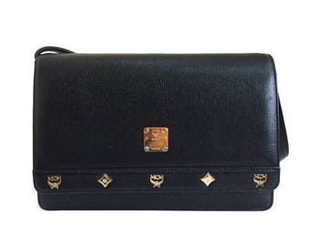 MCM Vintage Black Textured Leather Shoulder Bag