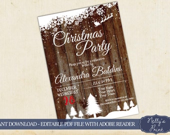 Christmas Party Invitations Rustic Christmas Invitation Self Editable PDF Instant Download Christmas Invitation Printable Winter Invitation