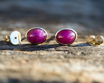 14k Yellow Gold Natural Ruby Stud Earrings - Natural Ruby - 14k Yellow Gold Natural Ruby Earrings - 14k Yellow Gold Natural Ruby Studs