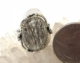Black Tourmalinated Quartz Ring Size 5 1/2