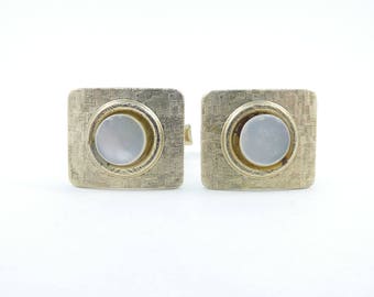 Vintage Mother of Pearl Cuff Links, Detailed, Square, L26