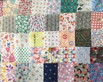 50 Cotton Quilt Fabric Blocks Squares, 2.5" Vintage 40's-60's, Charm....