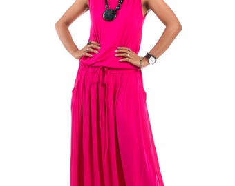 Pink dress, maxi dress, sleeveless dress, summer dress, long pink dress, Plus Size dress : Autumn Thrills Collection No.9