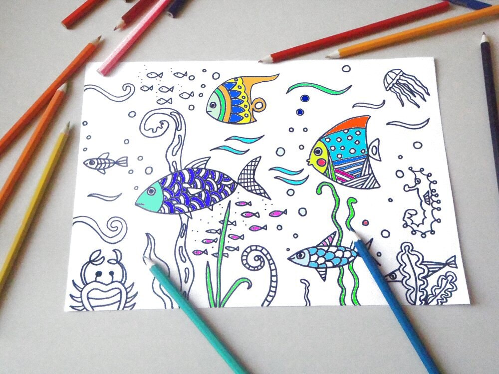 Pagina da colorare per bambini pesci di mare zen meditazione for Immagini di pesci da colorare per bambini