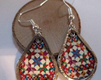 Paper Earrings - Quilt with Silver - paper jewelry