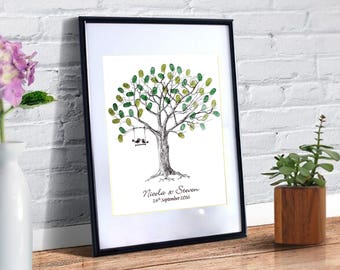 Personalised Wedding Fingerprint Tree With Love Birds