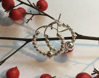 Hoops/beaded earrings/Sterling Silver/silver/beads/Sterling hoops/beaded hoops/tribal/silver hoops