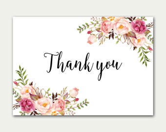 Ivory Thank you Card Floral Thank You Card Wedding Thank You