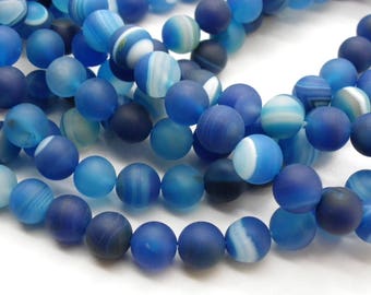 48 8 mm frosted blue agate