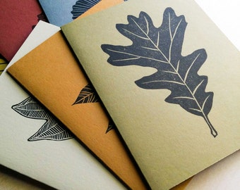 Gardening gift, Blank note card set (6 cards & envs), autumn cards, linocut prints, block prints, fall leaf art, alternative christmas cards