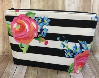 Floral Makeup Bag, Floral Cosmetic Bag,Bridesmaid, Floral Toiletry Bag,Watercolor Roses,Pretty Makeup Bag