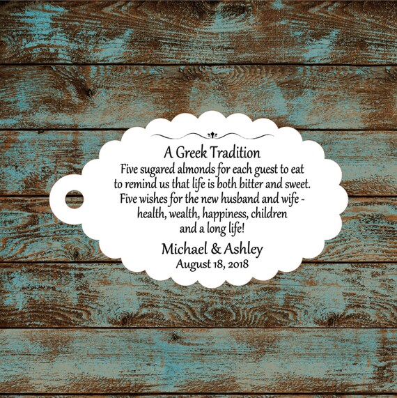 Favor Tags, Jordan Almond Favor Tags, Sugared Almond Favor Tags, Greek Wedding Favor Tags #761 - Qty: 30 Tags