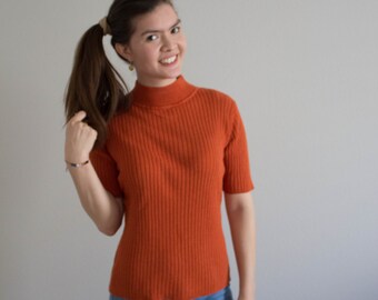90s Mock Neck Ribbed Sweater Sz S M Stretchy