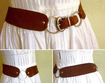 1970s fawn suede leather metal belt