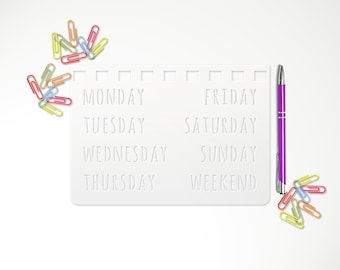 BULLET JOURNAL STENCIL Days of the Week Calligraphy Calendar Stencils 3.5 x 5" Fits any Planner Bujo Starter Kit Traveler's Notebook • 04B