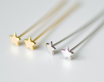 20pcs Gold/ Silver Star Head Pins 30mm by 0.7mm(21 Gauge), Gold/ Rhodium plated Brass Headpins, Tarnish Resistant (GB-308)