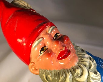 Vintage Garden Gnome Statue Terracotta Ceramic 9.75" tall w/ Sledgehammer