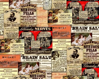 APOTHECARY PAPER - Large Digital Printable Image - 12" x 12" Digital Scrapbooking Paper - Vintage Apothecary Medicine Labels, Quack Remedies