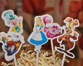 Alice in Wonderland Cupcake Toppers Set of 12