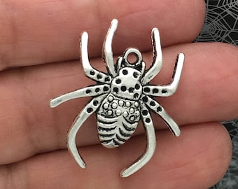 6 Silver Spider Charm Halloween Pendant SP0312