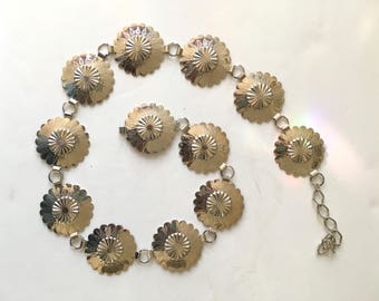 Silver Concho Belt Vintage 80s Size L to XL