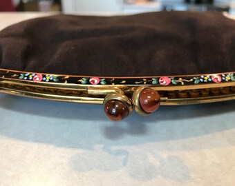 Chocolate Brown Suede Purse on Enameled Frame