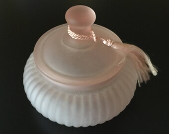 Pink Frosted Glass Covered Dresser Trinket Dish with Tassel