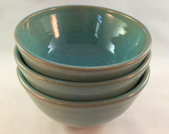Handmade Pottery Bowls, Aqua Colored Bowls, Soup Bowls, Cereal Bowls, Wheel-Thrown Bowls