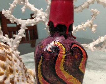 Sea Creature Painted Bourbon Bottle
