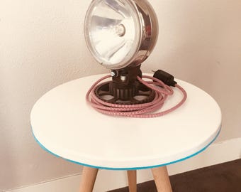 Vintage Car headlight table lamp with red white fabric cord