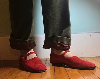 red suede mary jane flats sz 7.5